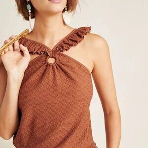Anthropologie Marisol Ruffle‎ Halter Top In Brown Size XS